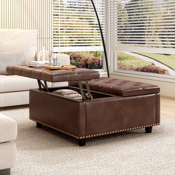 slide 2 of 11, PU Leather Oversized Storage Square Chair with Storage,with Storage, Double Door Storage, Mid-Century Modern Coffee Table