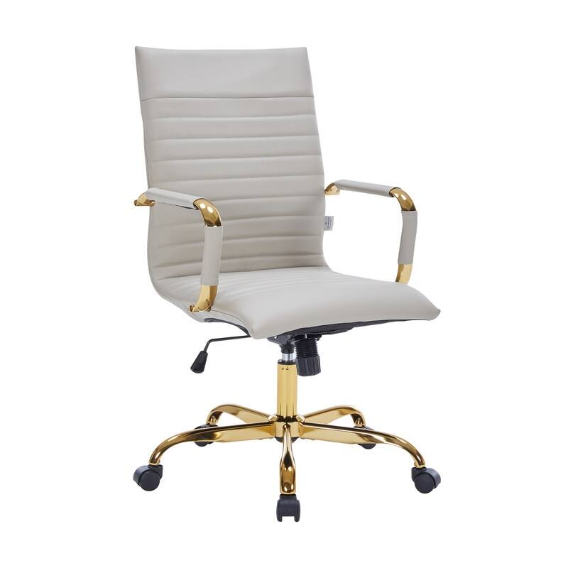 LeisureMod Harris Leatherette Office Chair With Gold Frame - Grey - 23"Dx23"Wx46"H - Tan