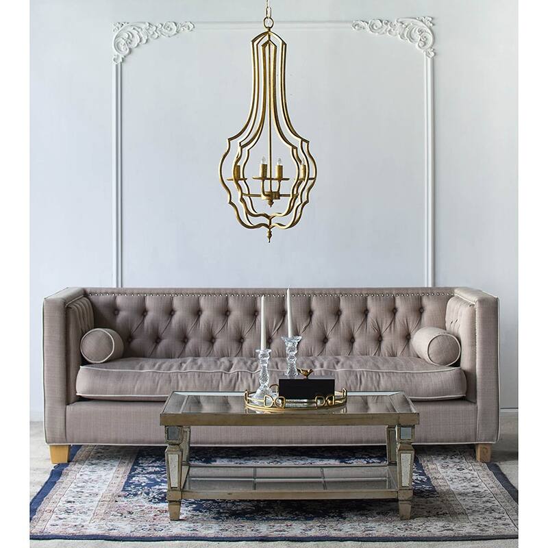 4 - Light Metal Chandelier, Hanging Light Fixture with Adjustable Chain for Kitchen Dining Room, Bulb Not Included