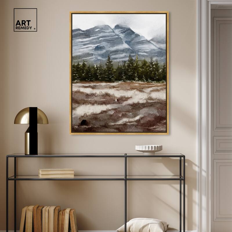 Art Remedy February Rocks Landscape Framed Landscape 1 Piece Canvas Wall Art Watercolor Style