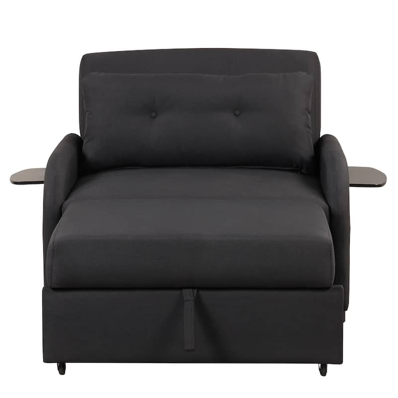 Roomfitters 3-in-1 Pull-Out Sofa Sleeper with 2-Wing Table USB Charging Port for Living Room Recreation Room