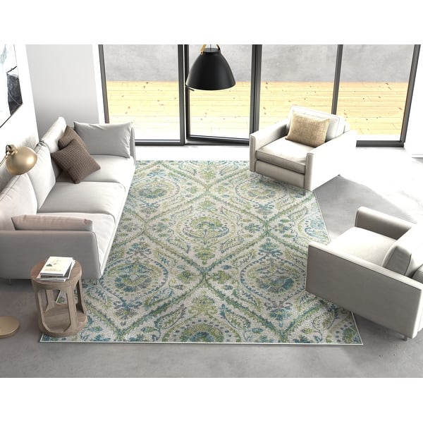 Omani Rugs Domani Kai Ivory/Teal Traditional Medallion Area Rug - Bed Bath ...