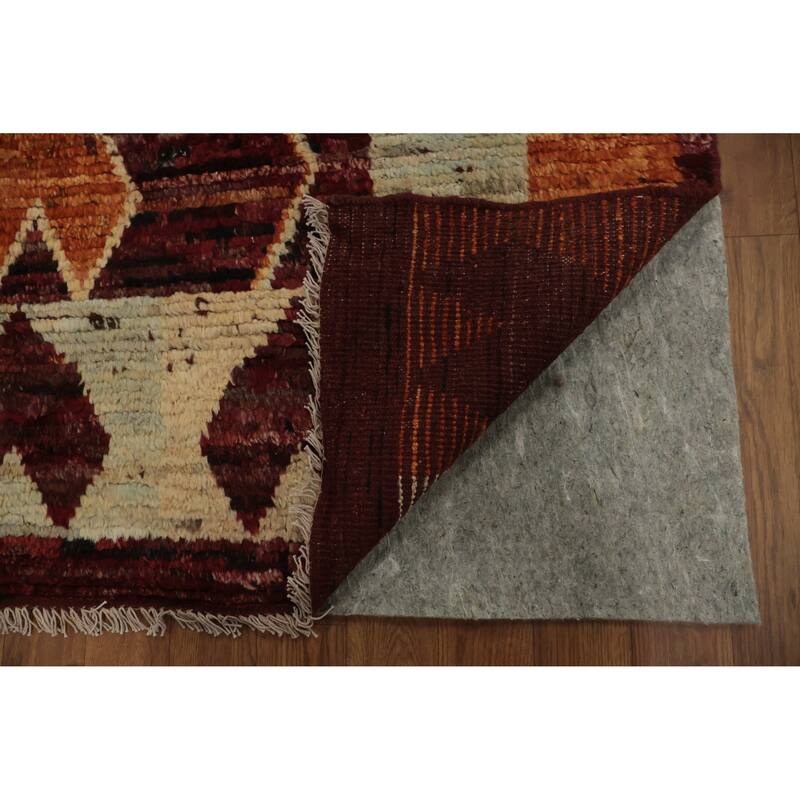 Hand Knotted Oriental 100% Wool Carpet Modern Tribal Red Moroccan Area Rug - 9' 9'' X 8' 3''