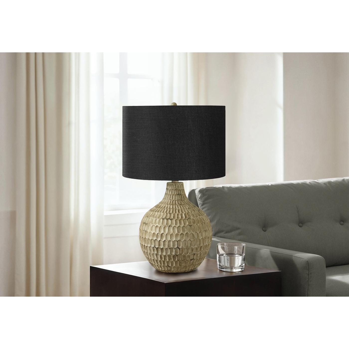 Lighting, 25"h, Table Lamp, Black Shade, Brown Resin, Contemporary