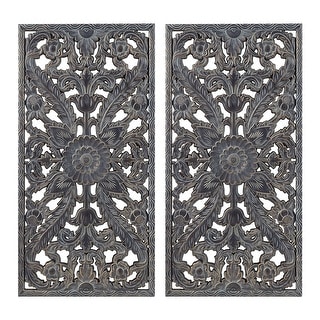 Vintage Lotus Pattern Carved Wooden Wall Decoration (2-piece Set)