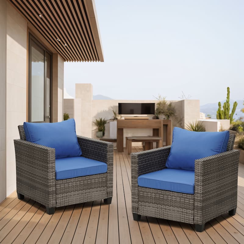 Ainfox Outdoor Patio Sofa Set Sectional Wicker Sofa Patio Furniture Rattan sofa - 2PCS - Navy Blue