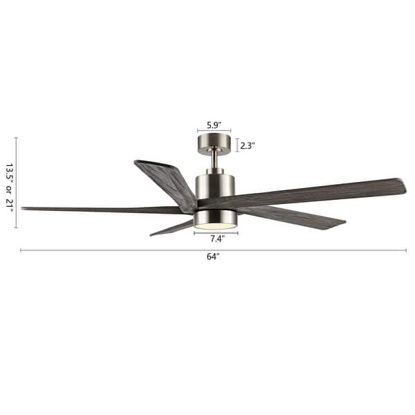 dimension image slide 4 of 8, WINGBO 64 Inch DC Ceiling Fan with Lights and Remote Control, 5 Reversible Carved Wood Blades