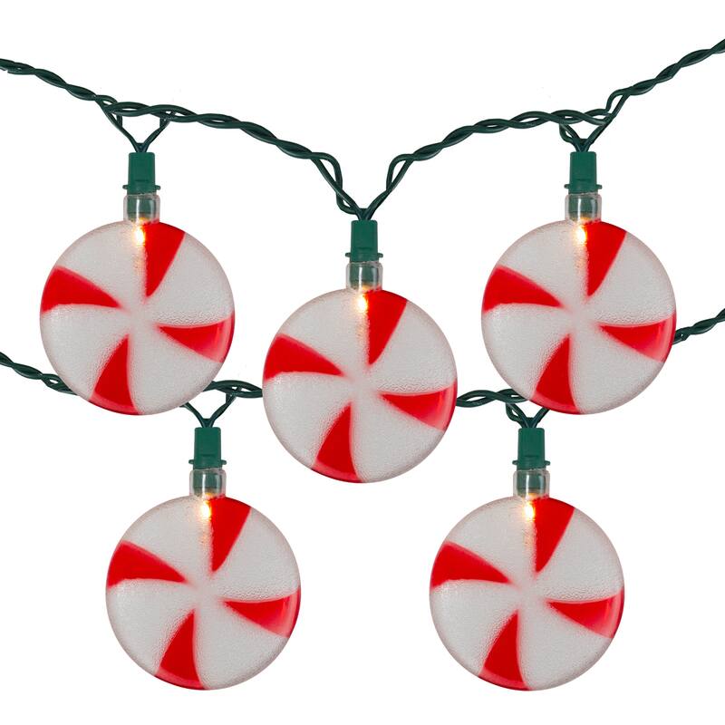 10-Count Peppermint Shaped Christmas Light Set 6ft Green Wire - 6'