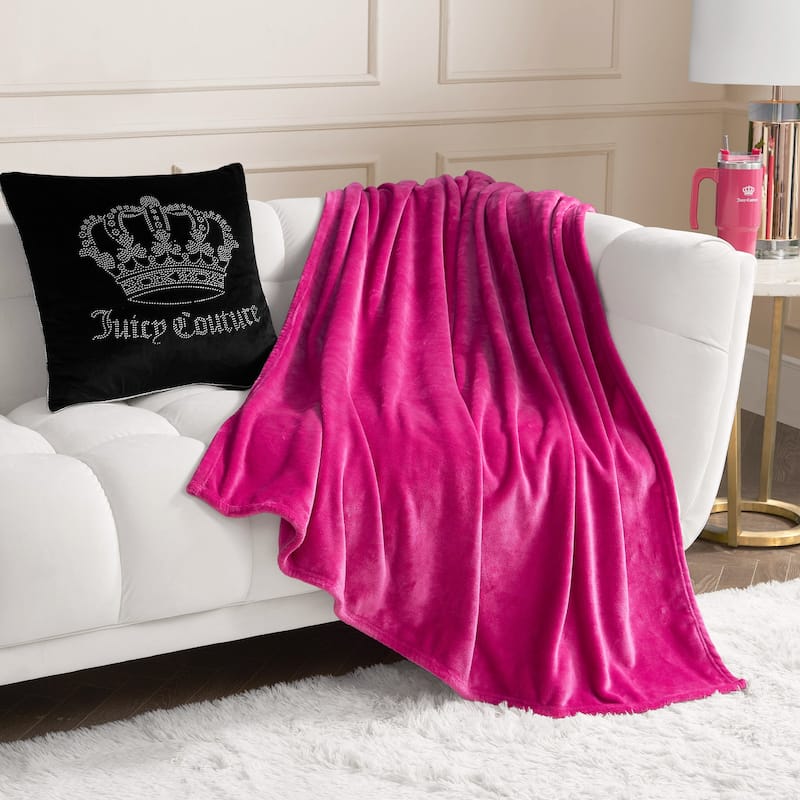 Juicy Couture Solid Plush Throw Blankets - Hot Pink