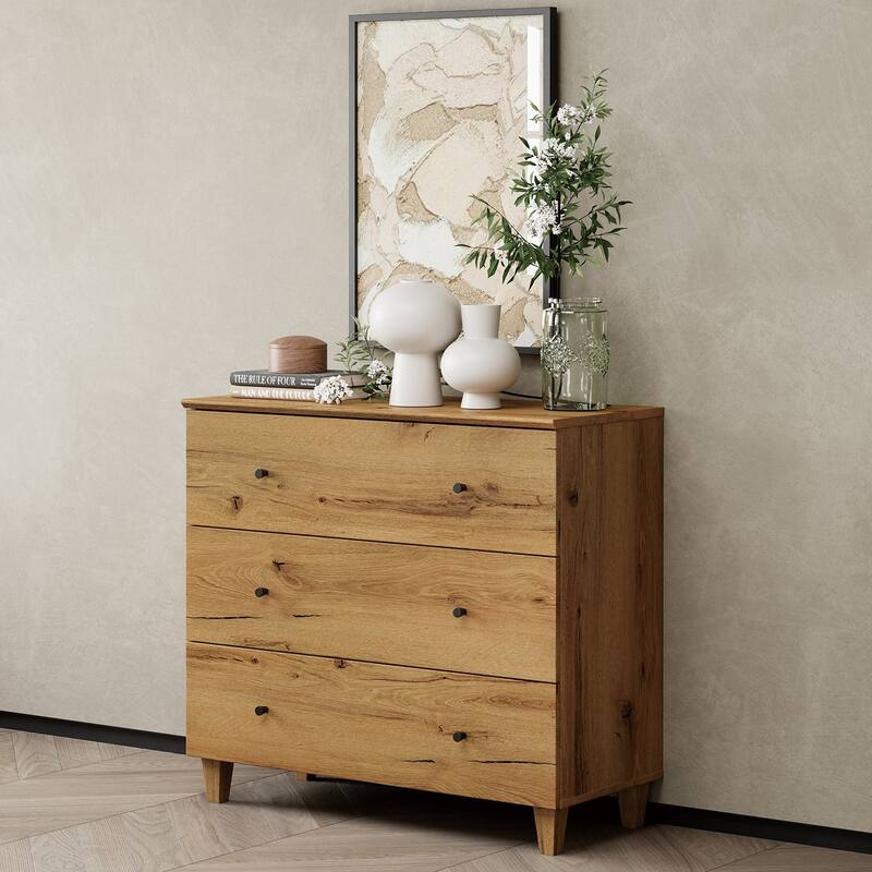 WAMPAT Dresser with 3 Drawers, 35.4" Wide Chest of Drawer for Bedroom