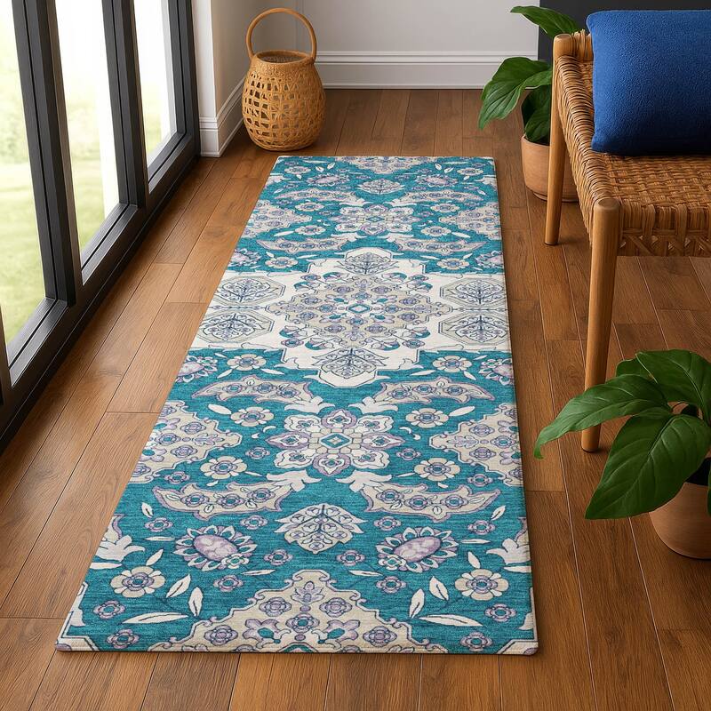 Premium Washable Super Soft Classic Traditional Mayfield Rug - Teal - 2'3" x 7'6"