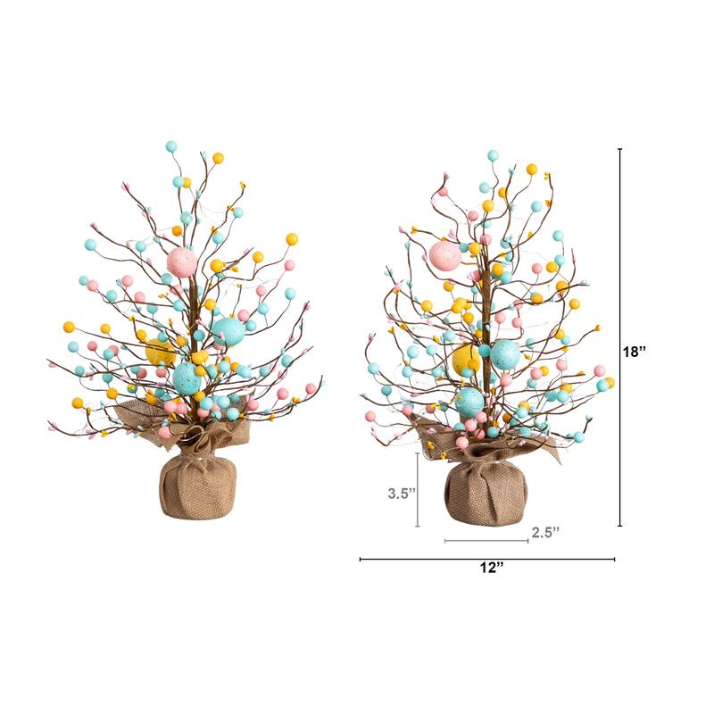 18-in Pre-Lit Easter Egg Twig Tree with 30 LED Lights - Set of 2