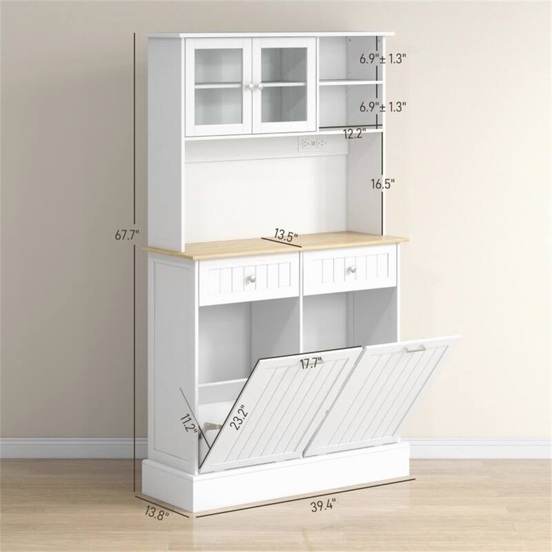Multi-Functional Kitchen Pantry Cabinet with Drawers Tilt Out Cabinets Adjustable Shelves Tempered Glass Anti Tipping for Home