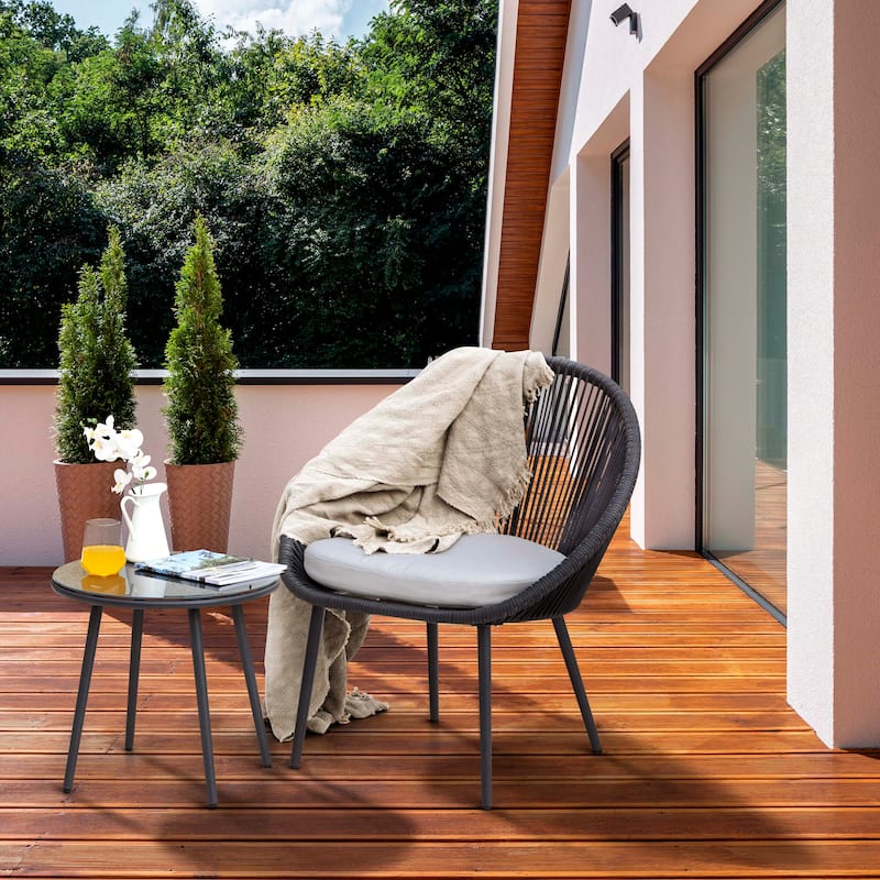 Outdoor 3 Pieces Patio Woven Rope Bistro Set with Cushions