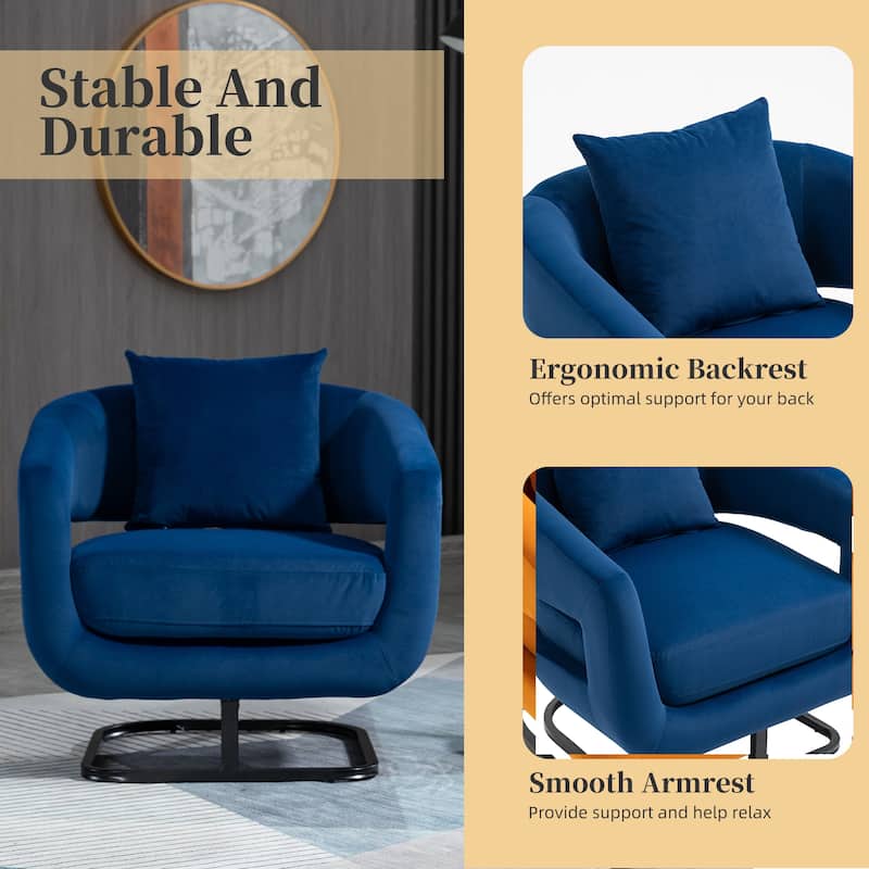 Upholstered Tufted Living Room Chair Textured Linen Fabric Accent Chair with Metal Stand