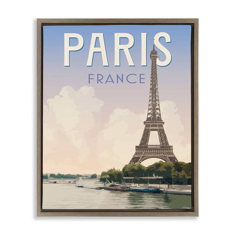 Stupell Paris Tower Landmark Framed Floater Canvas Wall Art Design By Victoria Barnes - 17 x 21 - Brown