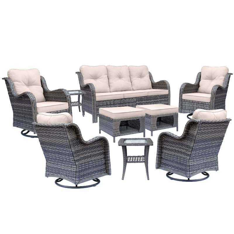 9-piece Wicker Outdoor Patio Furniture Sets with Swivel Rocker Chairs