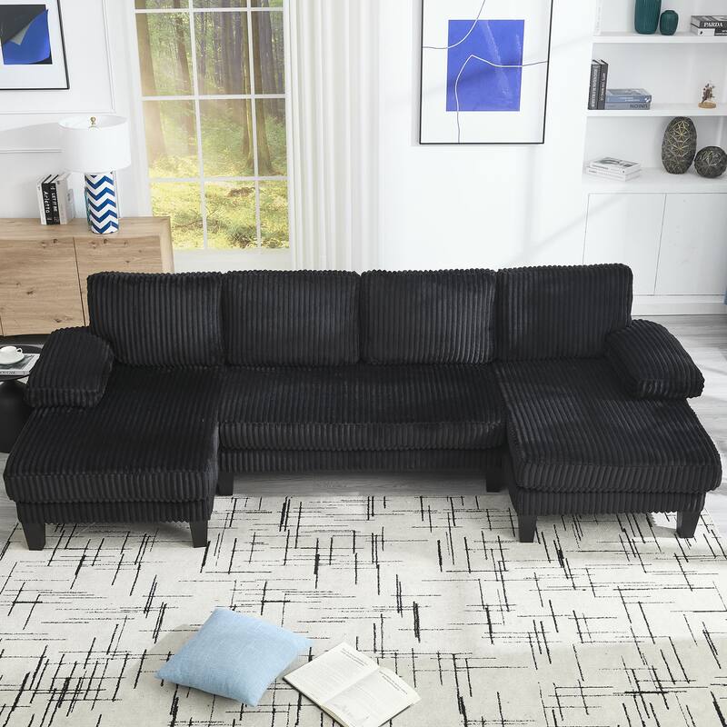 U-Shaped Modular Sectional Sofa with Double Chaise Lounge, Convertible Deep Seat Sleeper Sofa, Velvet Upholstered 4 Seater Sofa