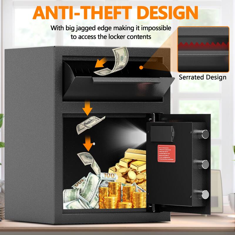 Anmytek Digital Depository Safe with Drop Slot Carbon Steel Cash Security Box for Business and Home