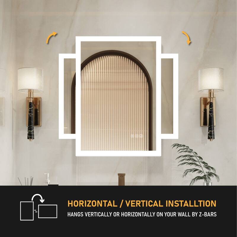 Wall Mounted Bathroom Frameless With Back/Front Light LED Mirror,Anti-fog