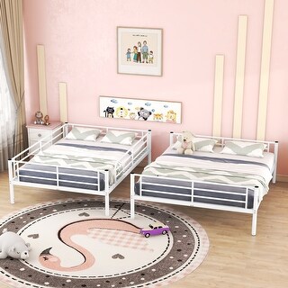 Full XL Over Queen Bunk Bed,Versatile Metal Bed with Build-In Ladder