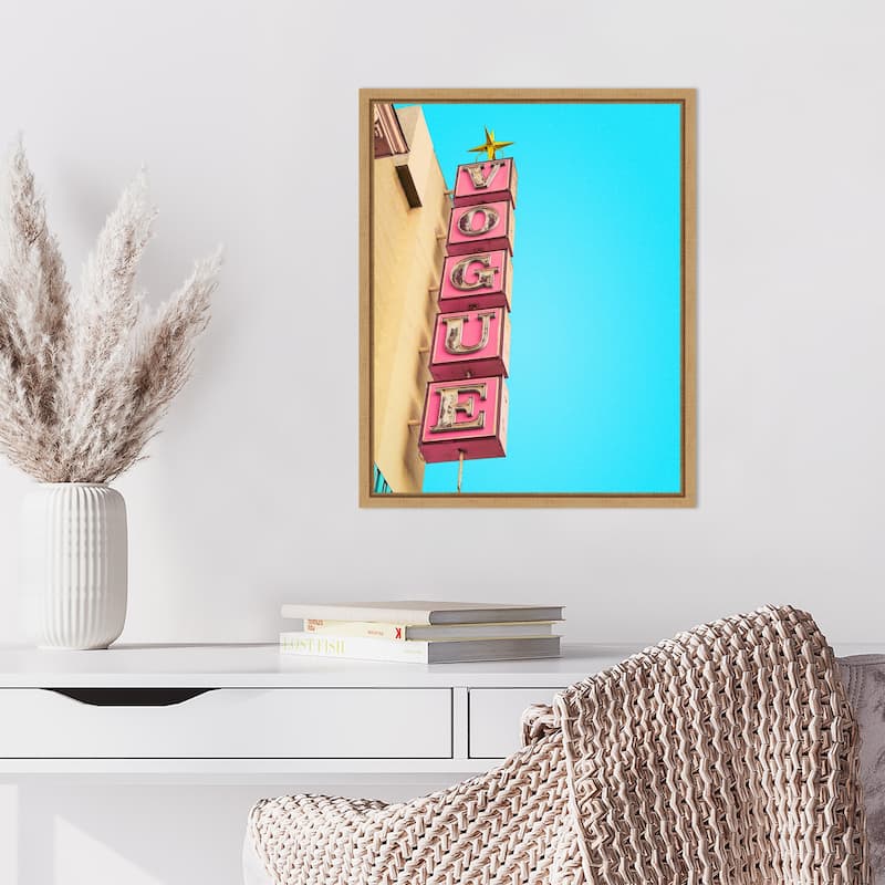 Vogue Theatre Sign in Hollywood by Tom Windeknecht Framed Canvas Wall Art Print - Sylvie Natural