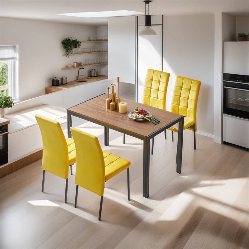 High Back Nordic Velvet Dining Set with MDF Dining Table（Set of 5）