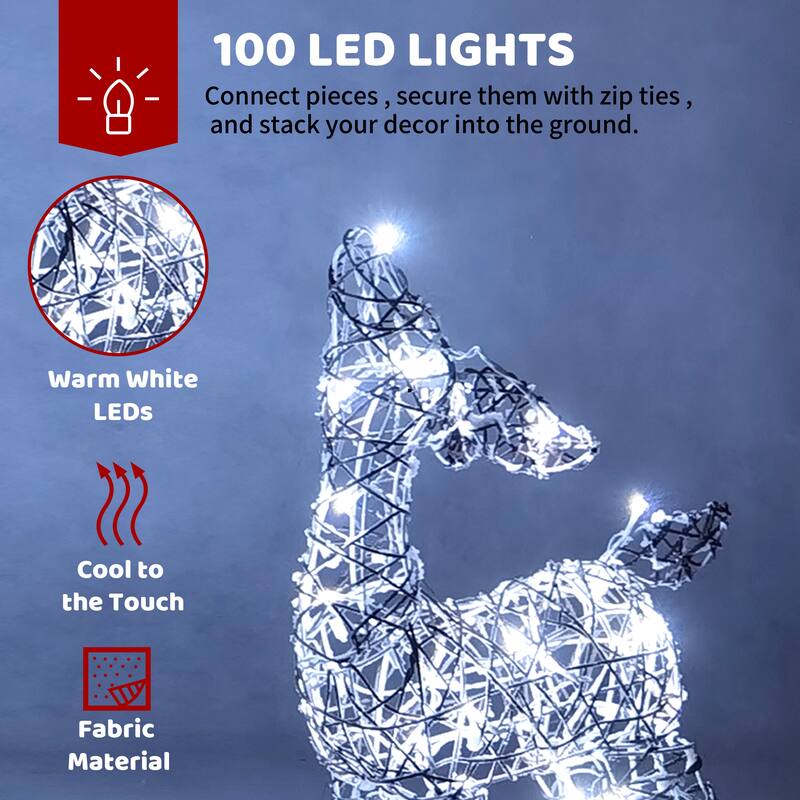 Joyfy 3 Packs Christmas Decoration Deer Family, 185 LED Lighted Rattan Reindeers Yard Lights, Cool White Deer