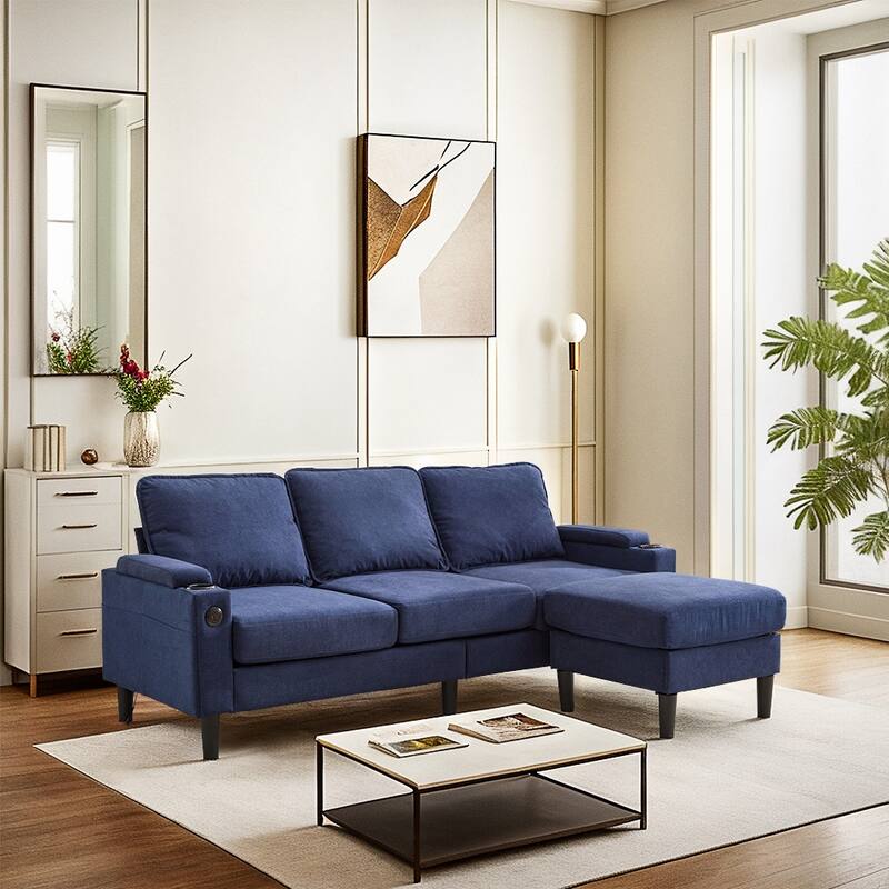 Compact 3-Seat Sofa with Storage Ottoman, L-Shaped Couch with Stool