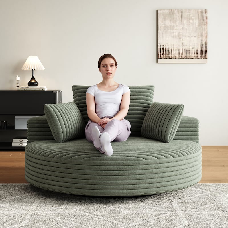 55''L Corduroy Chenille Foam Single Swivel Chair, Fluffy Modern Sleeper, 360 Degree Swivel Chair