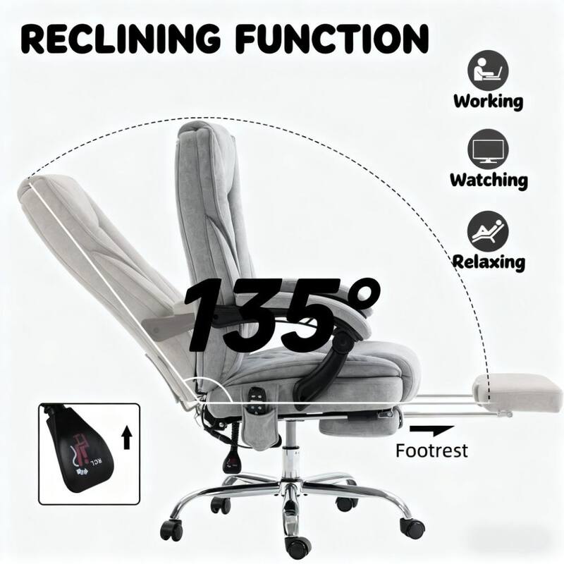 Heated Reclining Chair, Massage Office Chair with Adjustable Height, Footrest