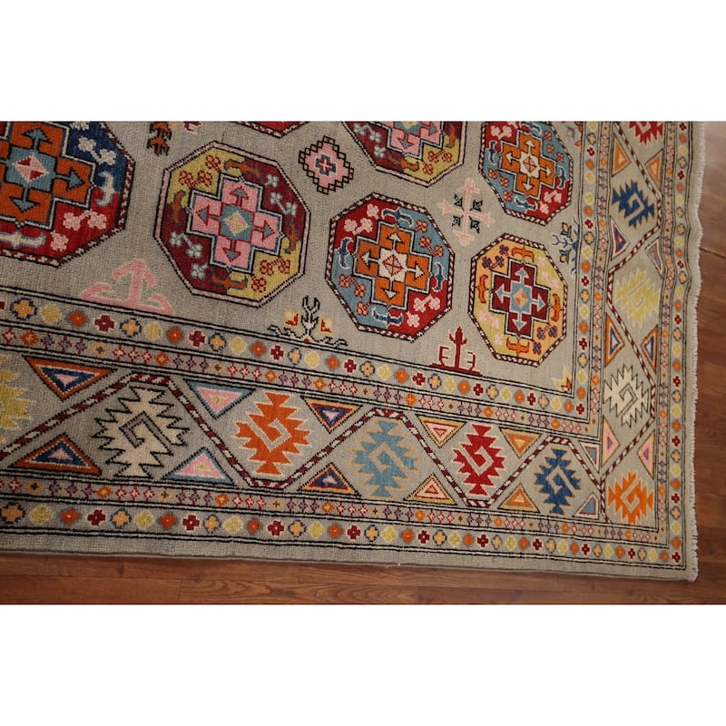 Geometric Kazak Area Rug Living Room Handmade Wool Carpet - 5'7" x 7'10"