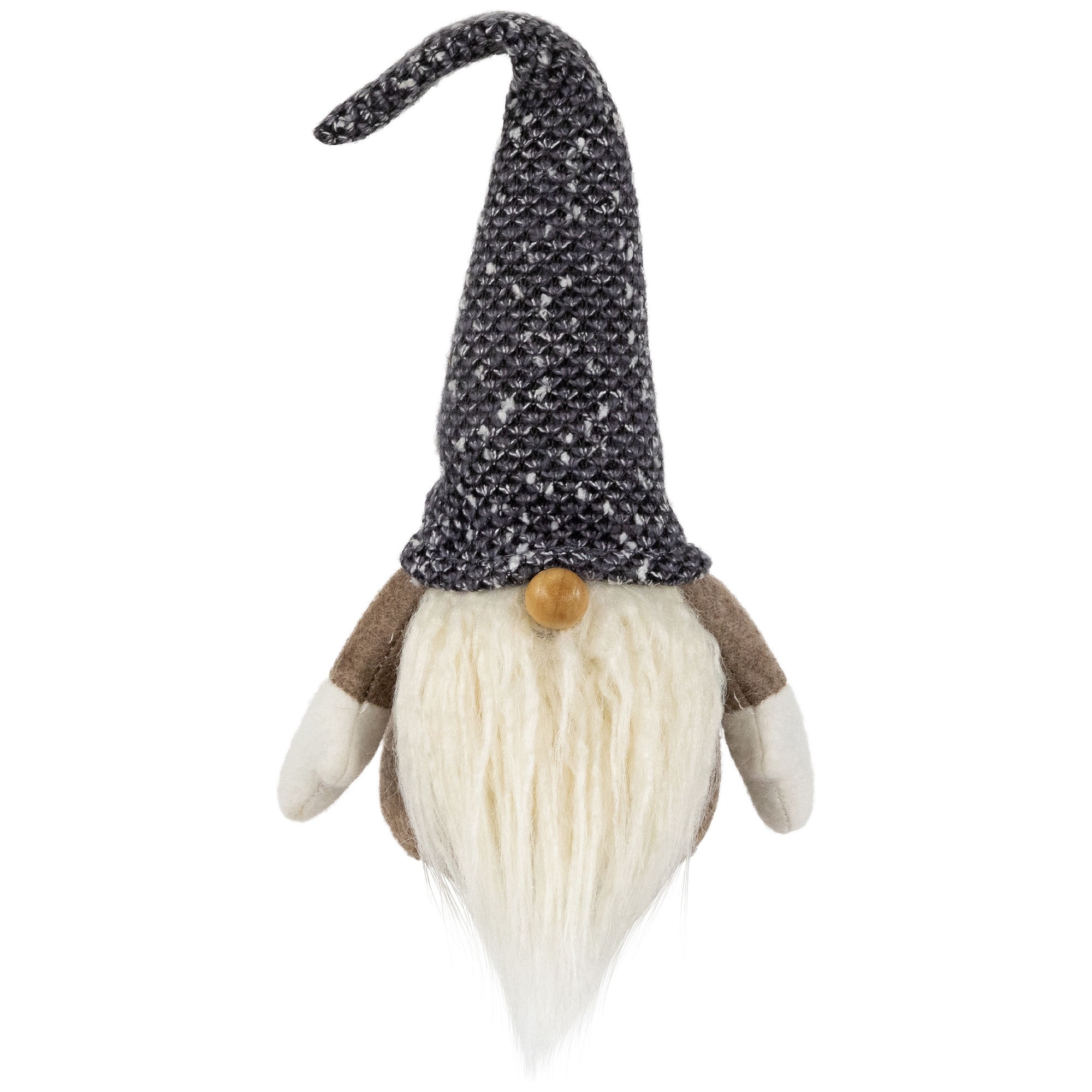 Plush Gnome with Wooden Nose Christmas Figure - 11" - Brown