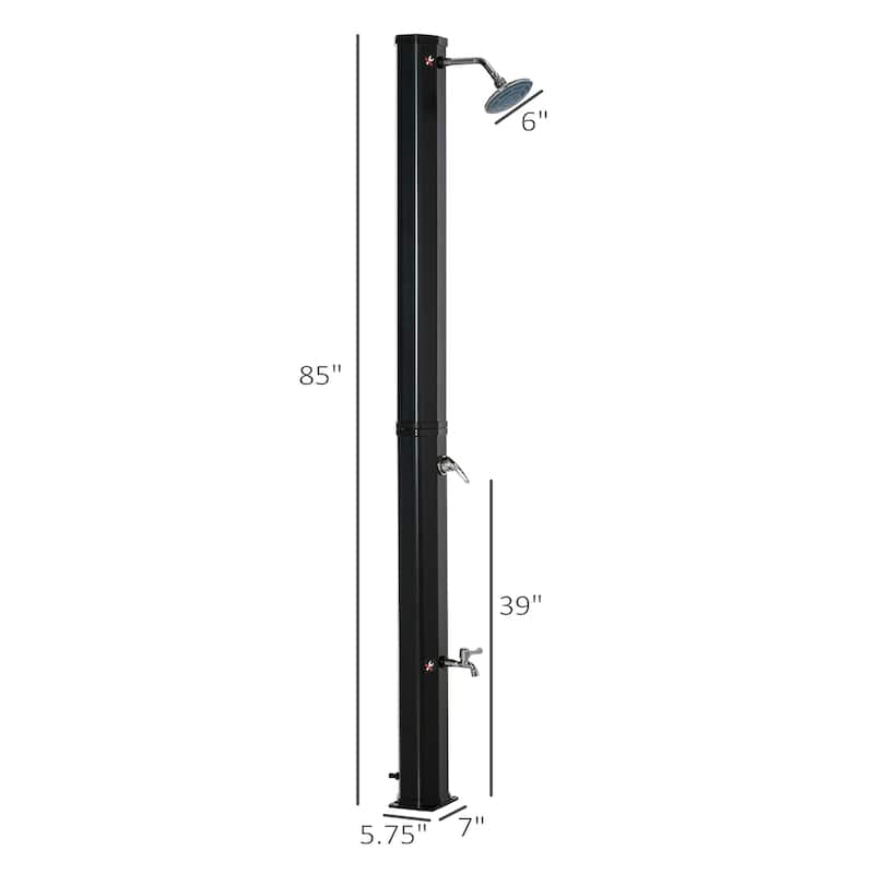Outsunny 9.2 Gallon Solar Heated Shower with Free-Rotating Shower Head and Foot Shower Faucet, Hot and Cold Adjustment
