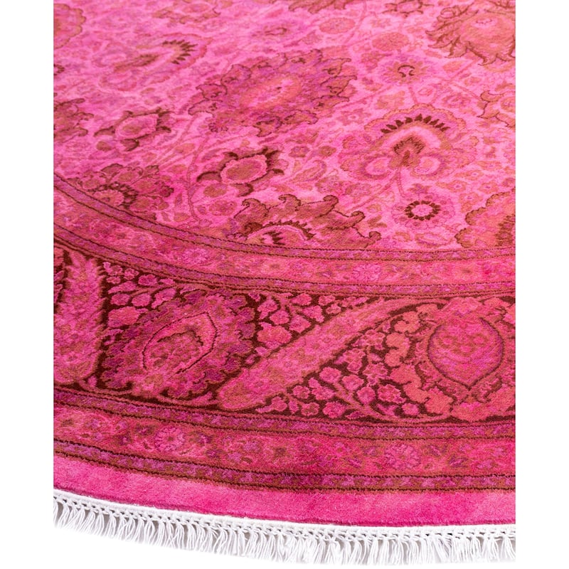 Overdyed One-of-a-Kind Hand-Knotted Round Area Rug - Pink - 7' 1" x 7' 1"