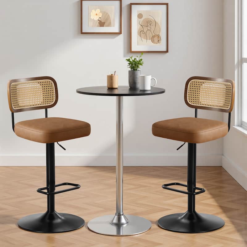 Adjustable Height Swivel Bar Stools with Back and Footrest - 17.7"W x 15.75"D x 35"-42.9"H