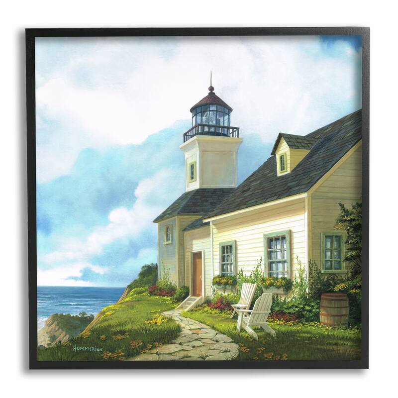 Stupell Coastal Lighthouse Beacon House Framed Giclee Art by Michael Humphries - 24 x 24 - Black