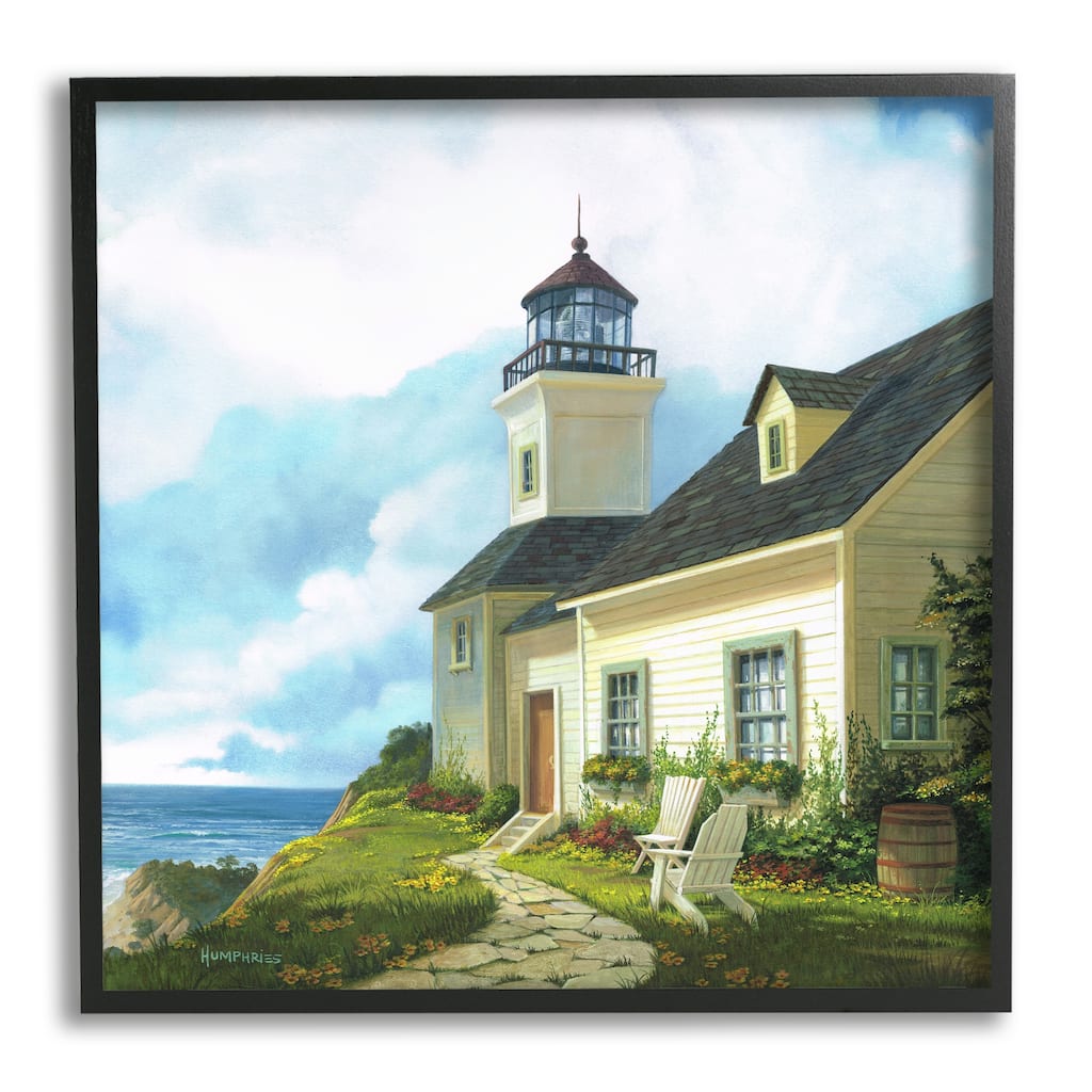 Stupell Coastal Lighthouse Beacon House Framed Giclee Art by Michael Humphries