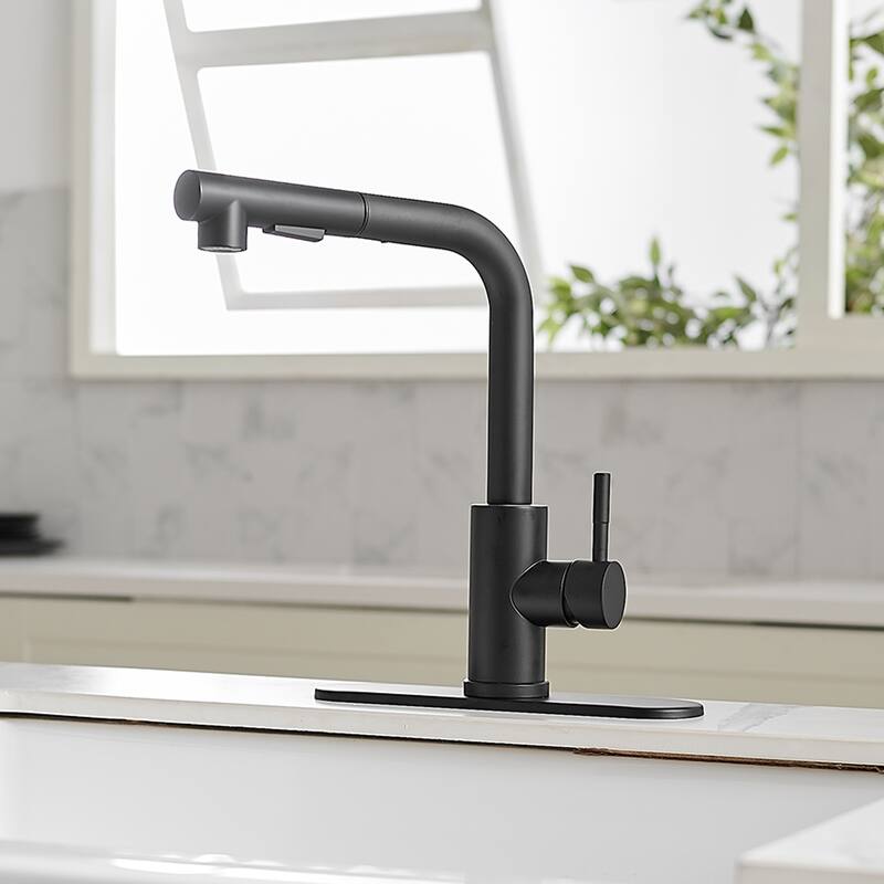 Single Handle Pull-down Kitchen Faucet with Deck Plate Brushed Nickel