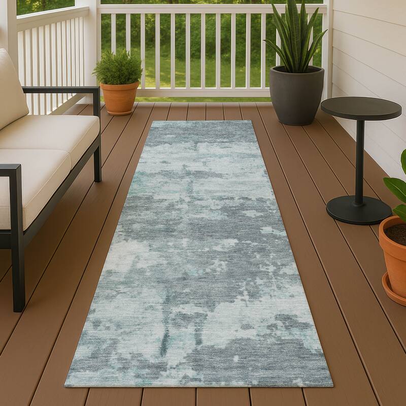 Machine Washable Indoor/ Outdoor Crouppen Modern Chantille Rug - Aqua - 2'3" x 7'6"