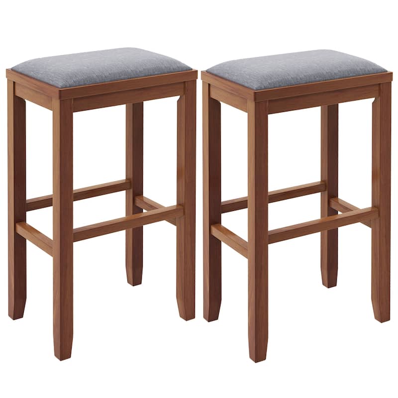 Costway Set of 2 Upholstered Bar Stools Wooden Counter Height Dining - Bar Height