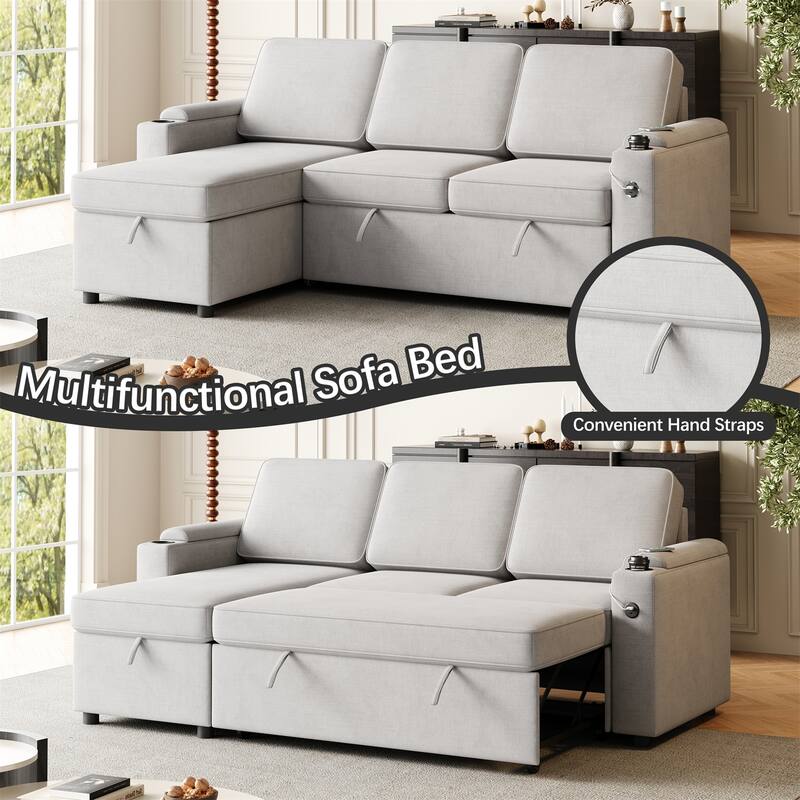 85.8" 2 in 1 Pull Out Sleeper Sofa with Pull Out Bed and Charging Port
