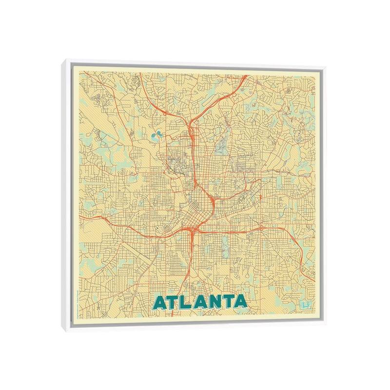 iCanvas "Atlanta Retro Urban Blueprint Map" by Hubert Roguski Framed Canvas Print - White - 12x12