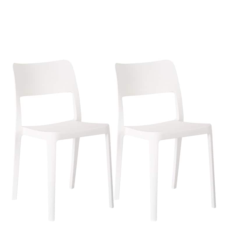 HomeRoots Set of Two White Heavy Duty Plastic Outdoor Stacking Accent Chairs