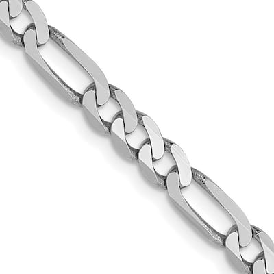 Curata 14k White Gold 4.0mm Flat Figaro Chain Bracelet