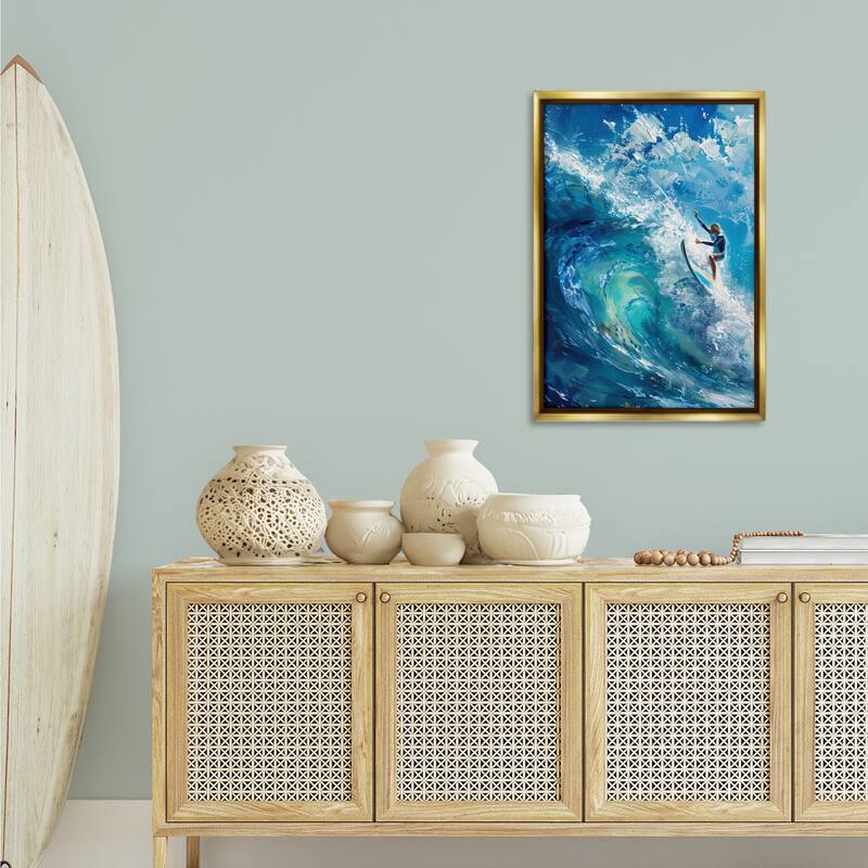 Stupell Soul Surfer on Tidal Wave Framed Floater Canvas Wall Art Design By LSR Design Studio