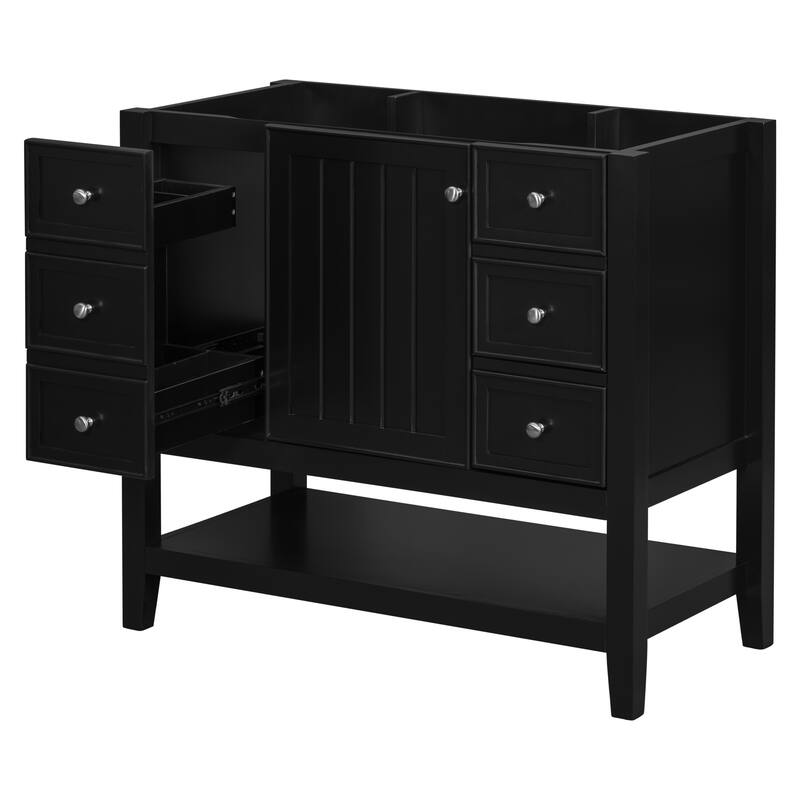 36" Blue Bathroom Vanity Cabinet, Three Drawers, One Cabinet, Open Shelf, Freestanding Design