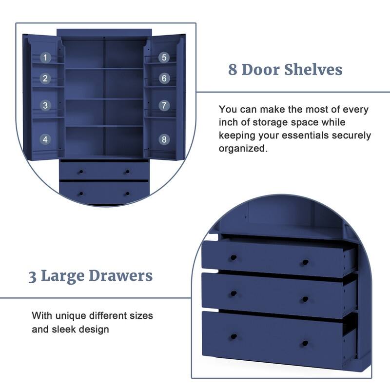 Farmhouse 77" Kitchen Pantry Storage Cabinet with Adjustable Shelves and Multiple Door Shelves