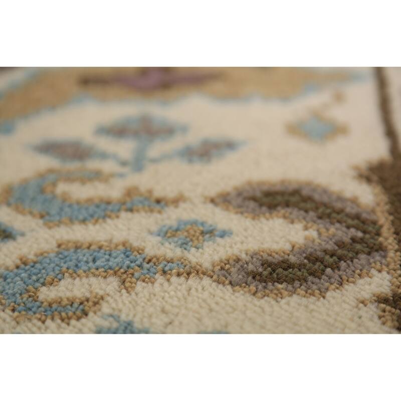 All-Over Floral Oushak Indian Runner Rug Hand-Knotted Wool Carpet - 2'6"x 7'9"