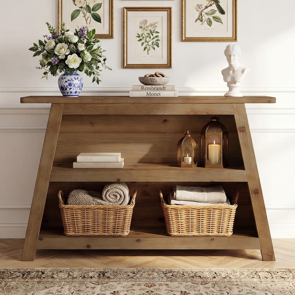 Rustic Solid Wood Console Table, Entryway Table with Storage Shelves, Sofa Table for Hallway, Living Room, Foyer, Entrance